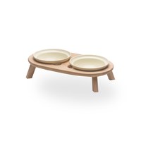 木作分體陶瓷寵物碗 - 雙碗