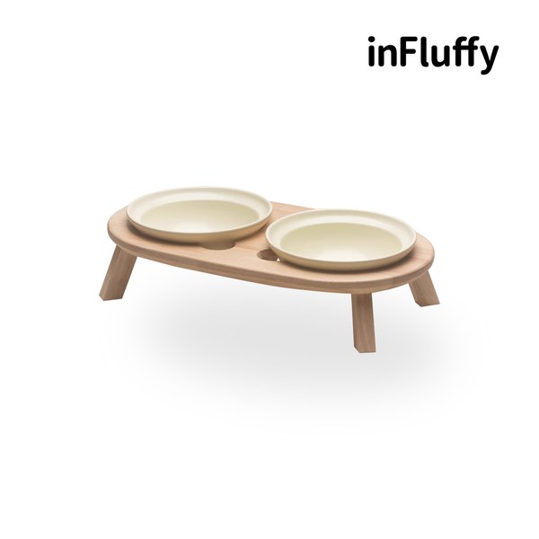 木作分體陶瓷寵物碗 - 雙碗
